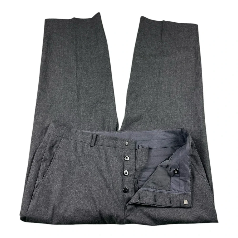 Jil Sander Charcoal Gray Pure Wool Mens Suit 40R Pant 32x29 Tailor Made